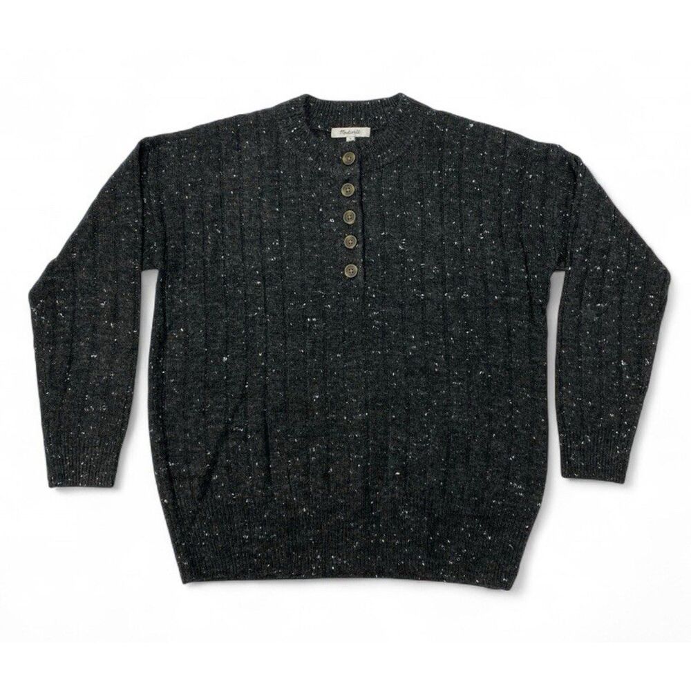 Madewell NWT Wool Blend Speckled Henley Sweater Black Sz S $89.50 Retail
